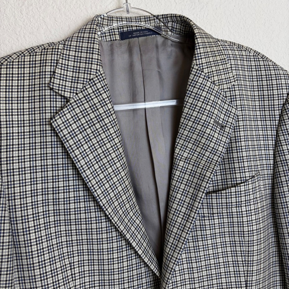 Joseph Abboud‎ Mens 38R Wool Silk Blend Sport Coat Blazer Blue Tan Plaid 1